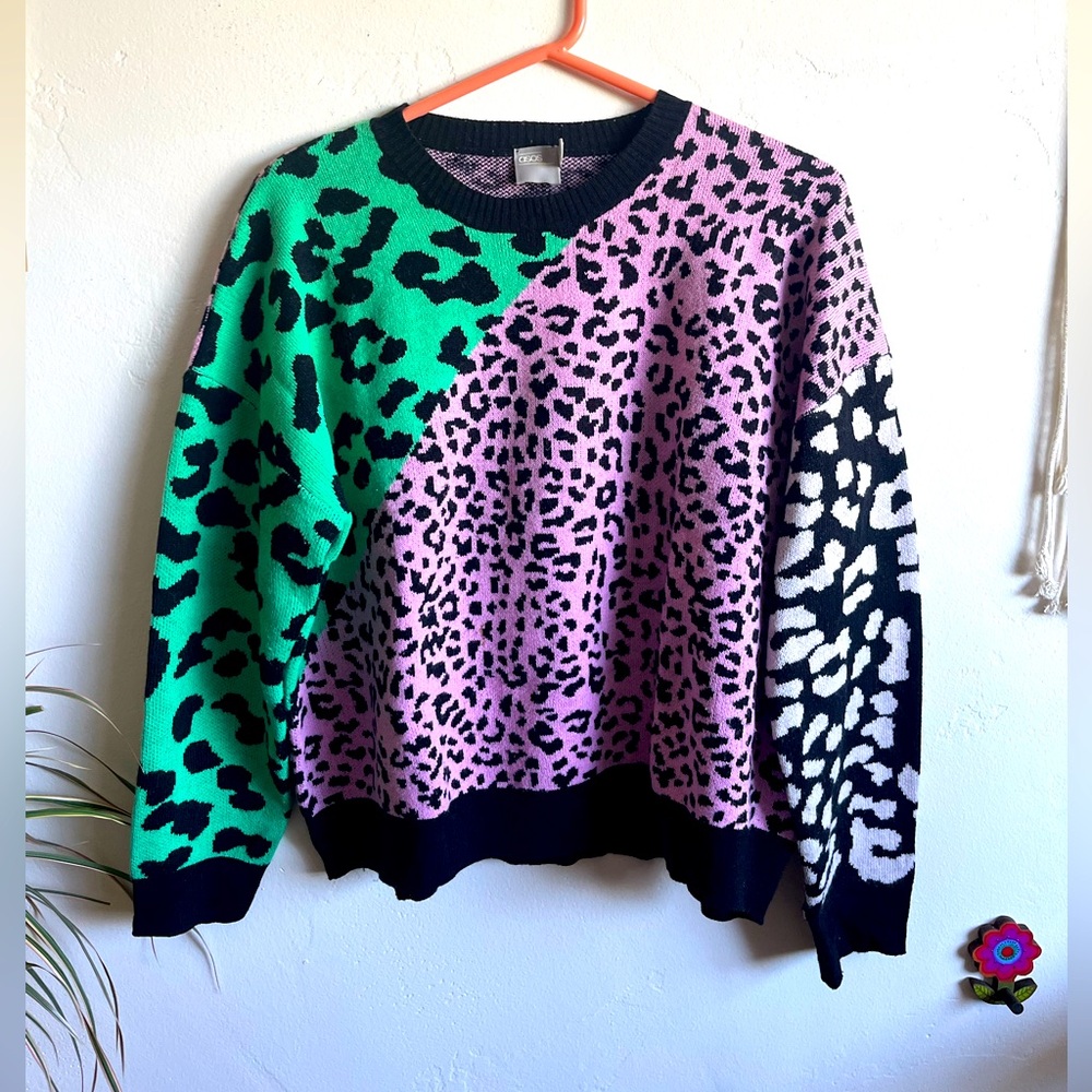 ASOS Leopard Print Colorblock Crewneck Sweater